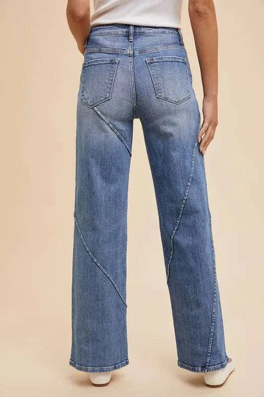 Annie Wear decorative seams wide leg jeans with pocketed design and slight stretch