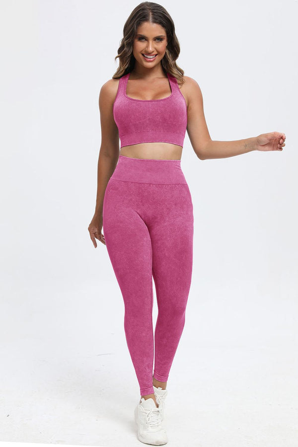 3 Piece Washed Square Neck Wide Strap Active Set-Teresa's Fashionista LLC