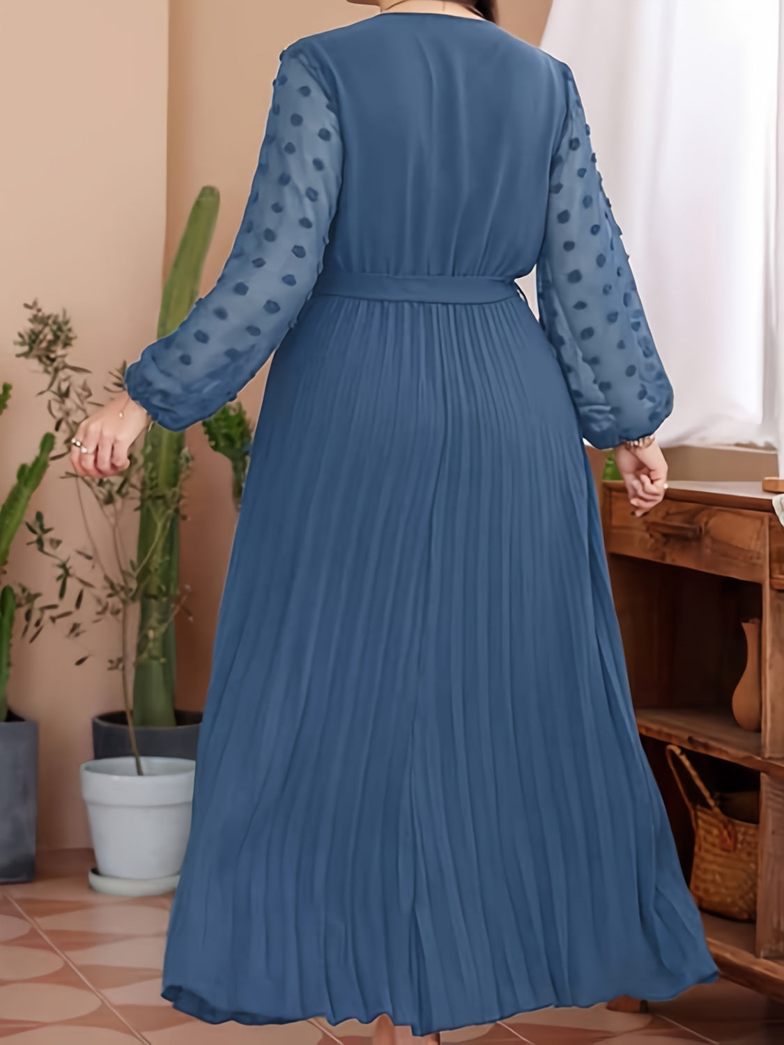 Plus Size Swiss Dot Tie Waist Maxi Dress-Teresa&#39;s Fashionista LLC