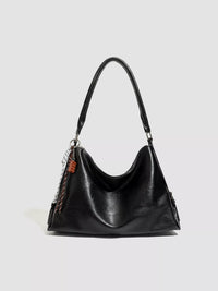 PU Leather Shoulder Bag with Decorative Charm
