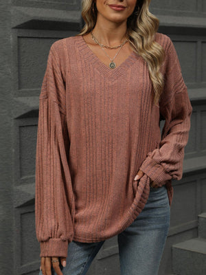 V-Neck Long Sleeve T-Shirt-Teresa's Fashionista LLC