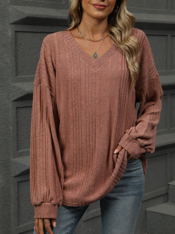 V-Neck Long Sleeve T-Shirt-Teresa's Fashionista LLC