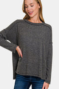 Zenana Full Size Exposed Seam Brushed Round Neck Sweater - Teresa's Fashionista LLC