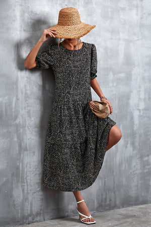 Printed Flounce Sleeve Tiered Dress-Teresa's Fashionista LLC