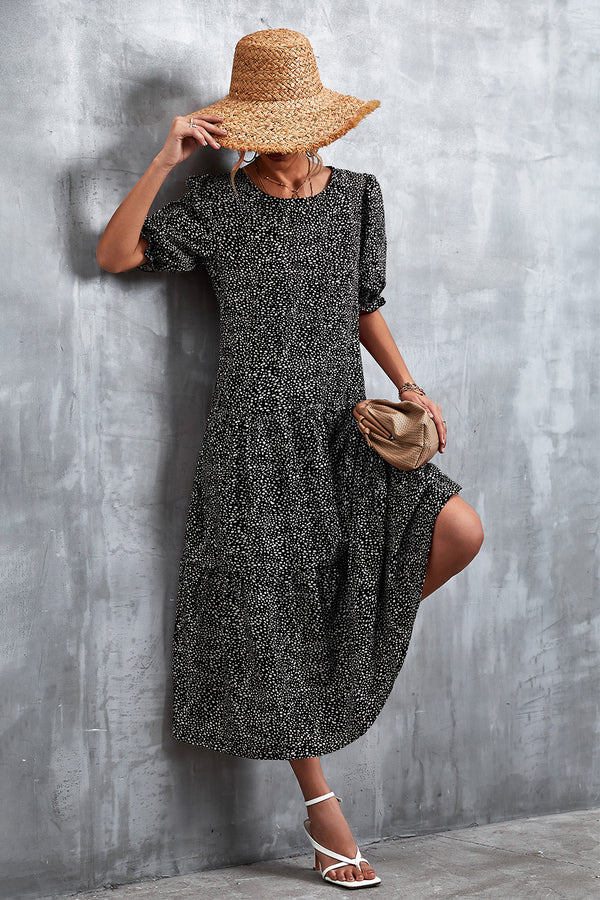 Printed Flounce Sleeve Tiered Dress-Teresa's Fashionista LLC