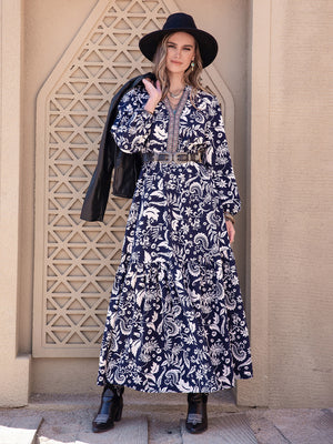 Printed Notched Neck Maxi Dress-Teresa's Fashionista LLC