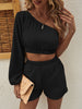 One Shoulder Long Sleeve Top and Shorts Set-Teresa's Fashionista LLC