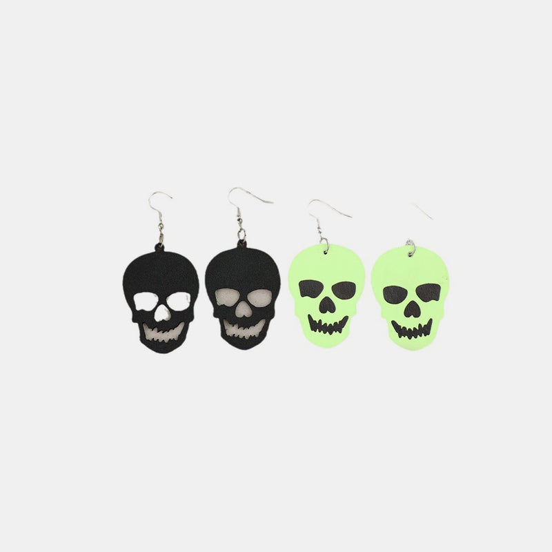 2 Piece PU Leather Skull Dangle Earrings - Teresa's Fashionista LLC