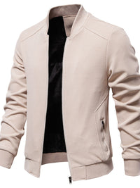 Men's Waffle Knit Baseball Collar Zip Up Jacket