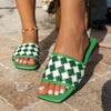 Plaid Open Toe Flat Sandals-Teresa's Fashionista LLC