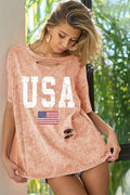 BiBi Washed American Flag Graphic Distressed T-Shirt-Teresa's Fashionista LLC