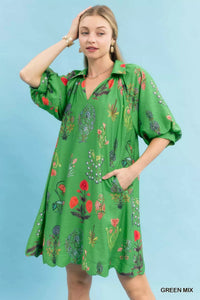 Umgee Floral Encyclopedia Print Mini Dress