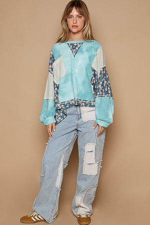 POL Floral Patchwork Round Neck Knit Top - Teresa's Fashionista LLC
