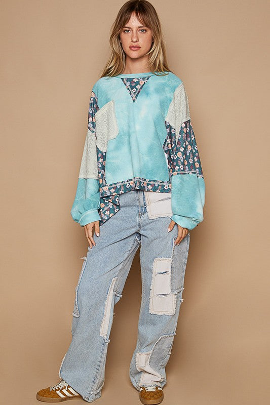 POL Floral Patchwork Round Neck Knit Top - Teresa's Fashionista LLC
