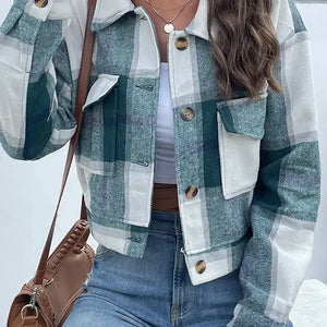 Buttoned Cardigan Plaid Jacket With Pocket