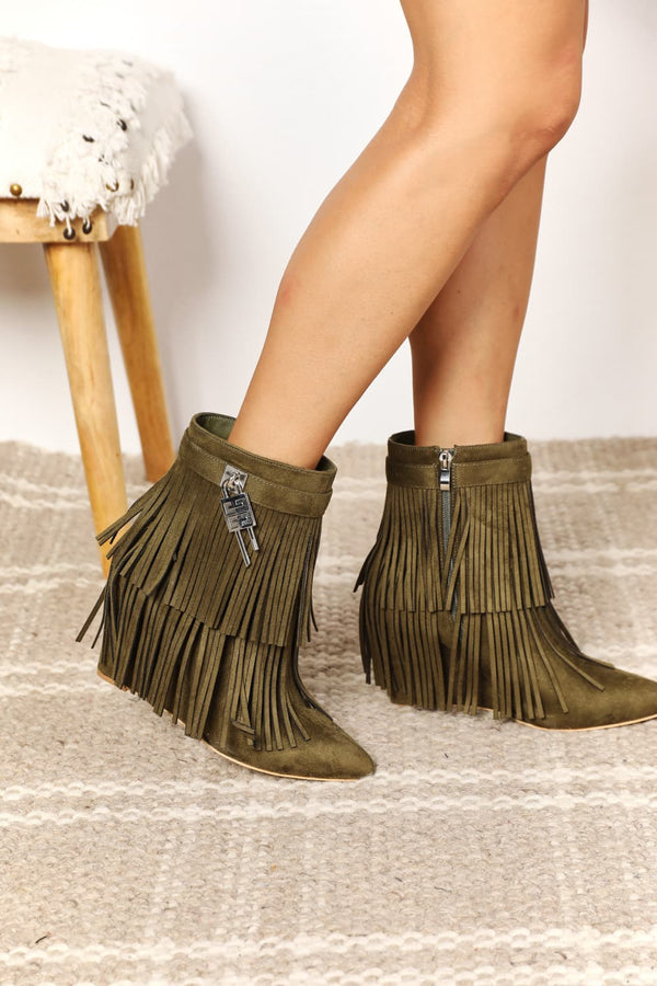 Legend Women's Tassel Wedge Heel Ankle Booties-Teresa's Fashionista LLC
