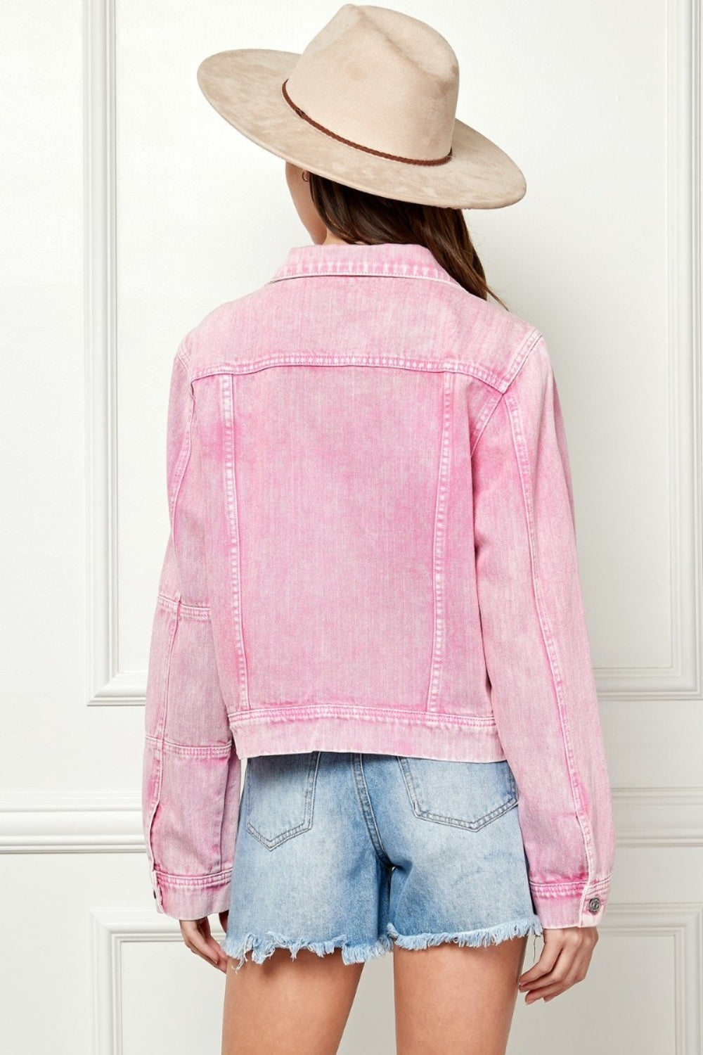 Veveret Button Up Cropped Denim Jacket-Teresa's Fashionista LLC