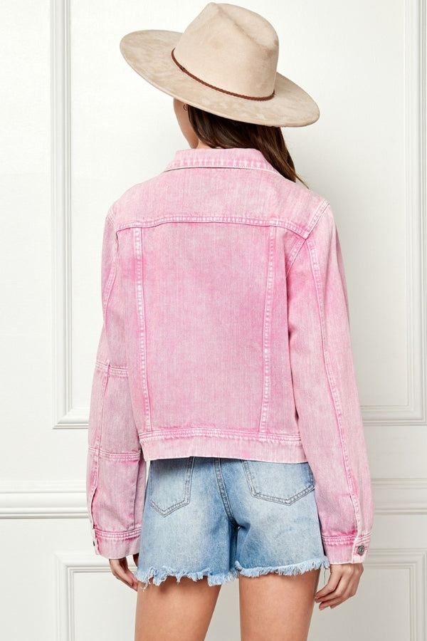 Veveret Button Up Cropped Denim Jacket-Teresa's Fashionista LLC