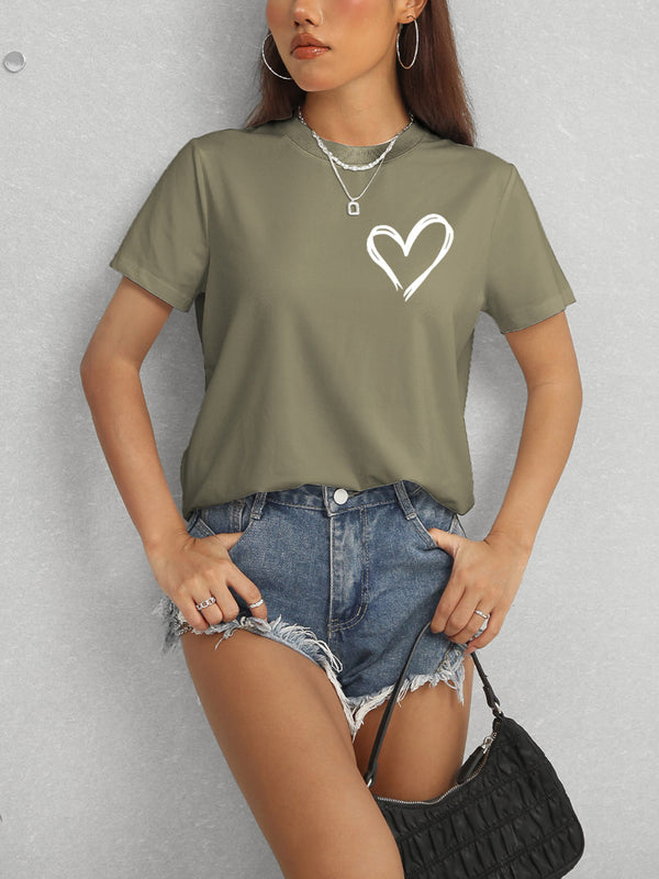 Heart Round Neck Short Sleeve T-Shirt-Teresa's Fashionista LLC