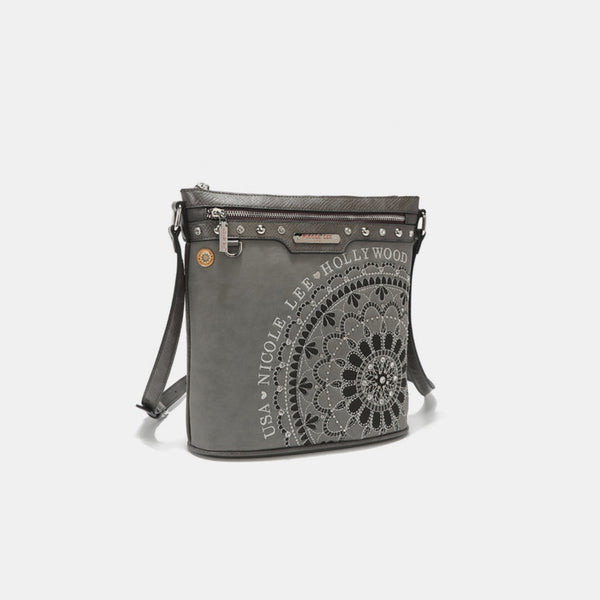 Nicole Lee USA Metallic Stitching Embroidery Inlaid Rhinestone Crossbody Bag-Teresa's Fashionista LLC