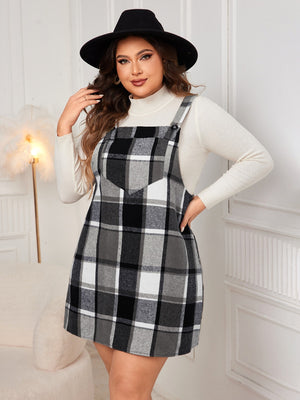 Honey Plus Size Plaid Wide Strap Overall Dress - Teresa's Fashionista LLC