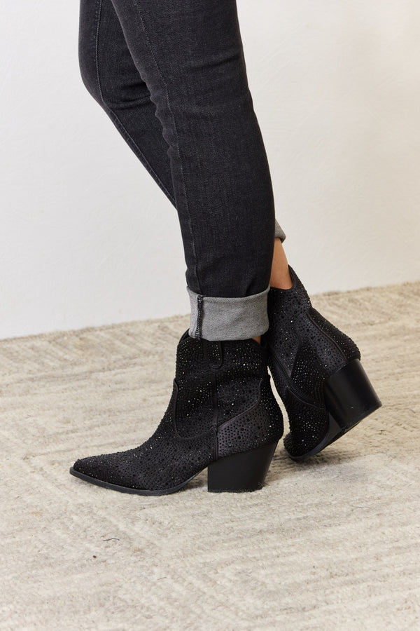 East Lion Corp Rhinestone Ankle Cowboy Boots-Teresa's Fashionista LLC