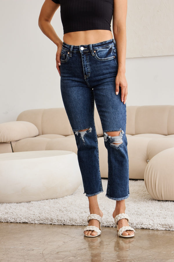 RFM Crop Dylan Full Size Tummy Control Distressed High Waist Raw Hem Jeans-Teresa's Fashionista LLC