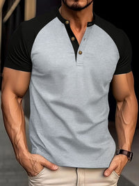 Men's Full Size Waffle-Knit Round Neck Contrast Polo Plus Size