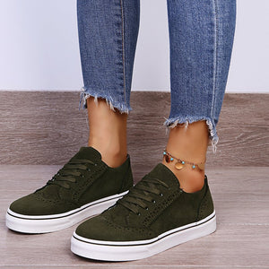 Lace-Up Suedette Flat Sneakers-Teresa's Fashionista LLC
