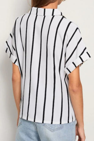 Striped Button Up Short Sleeve Shirt-Teresa's Fashionista LLC