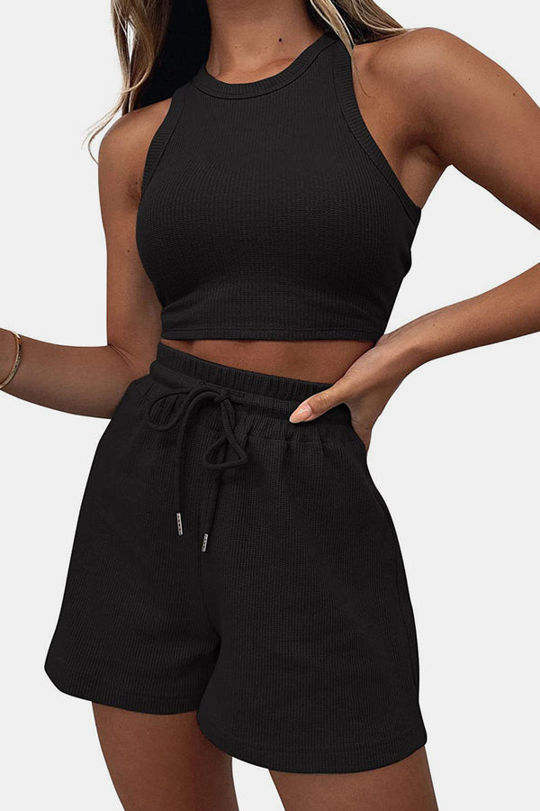 Round Neck Top and Drawstring Shorts Set-Teresa's Fashionista LLC