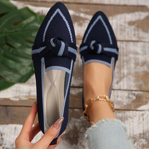Bow Contrast Trim Point Toe Loafers-Teresa's Fashionista LLC