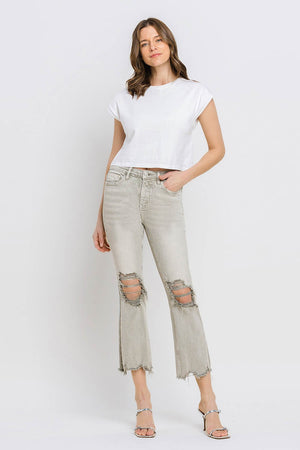 Lovervet Distressed Raw Hem Cropped Flare Jeans - Teresa's Fashionista LLC