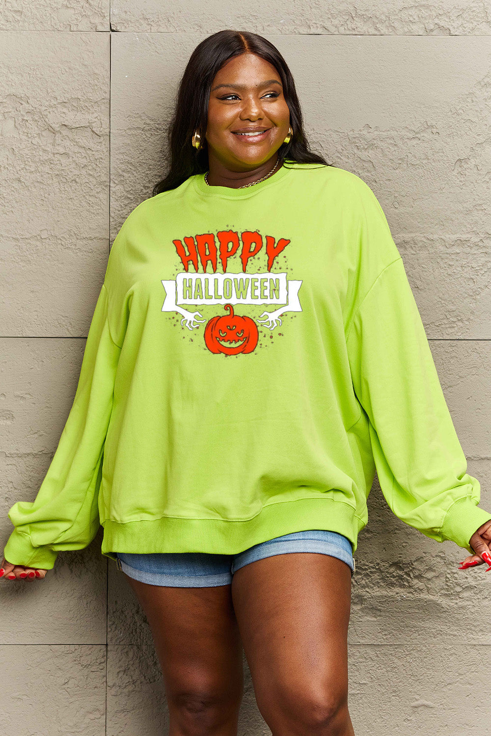 Simply Love Full Size HAPPY HALLOWEEN Graphic Sweatshirt - Teresa's Fashionista LLC
