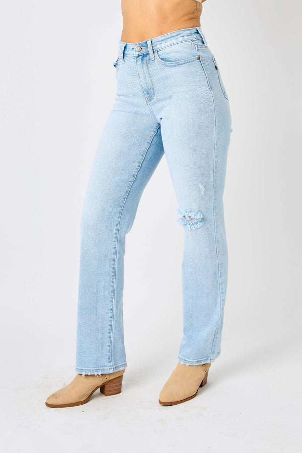 Judy Blue Full Size High Waist Distressed Straight Jeans-Teresa's Fashionista LLC