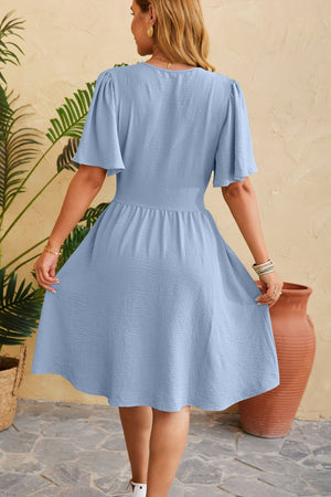 Ruched Surplice Short Sleeve Dress-Teresa's Fashionista LLC