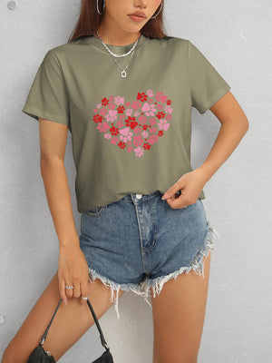 Heart Round Neck Short Sleeve T-Shirt-Teresa's Fashionista LLC