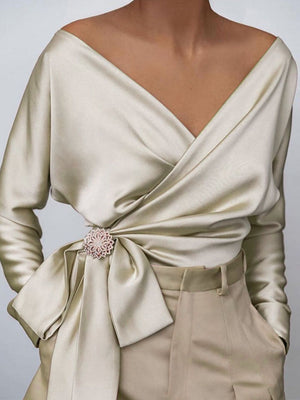 Surplice Long Sleeve Blouse - Teresa's Fashionista LLC