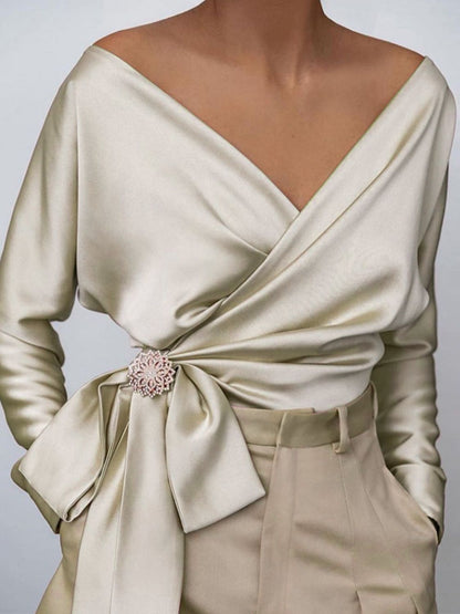Surplice Long Sleeve Blouse - Teresa's Fashionista LLC