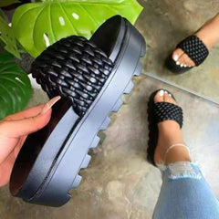 PU Leather Open Toe Platform Sandals-Teresa's Fashionista LLC