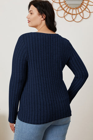Basic Bae Full Size Ribbed V-Neck Long Sleeve T-Shirt-Teresa's Fashionista LLC