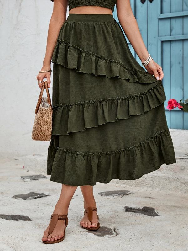 Ruffled Elastic Waist Midi Skirt-Teresa's Fashionista LLC