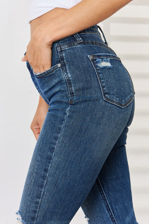 Judy Blue Full Size Mid Waist Distressed Slim Jeans-Teresa's Fashionista LLC