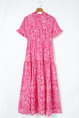 Paisley Print Flounce Sleeve Maxi Dress-Teresa's Fashionista LLC