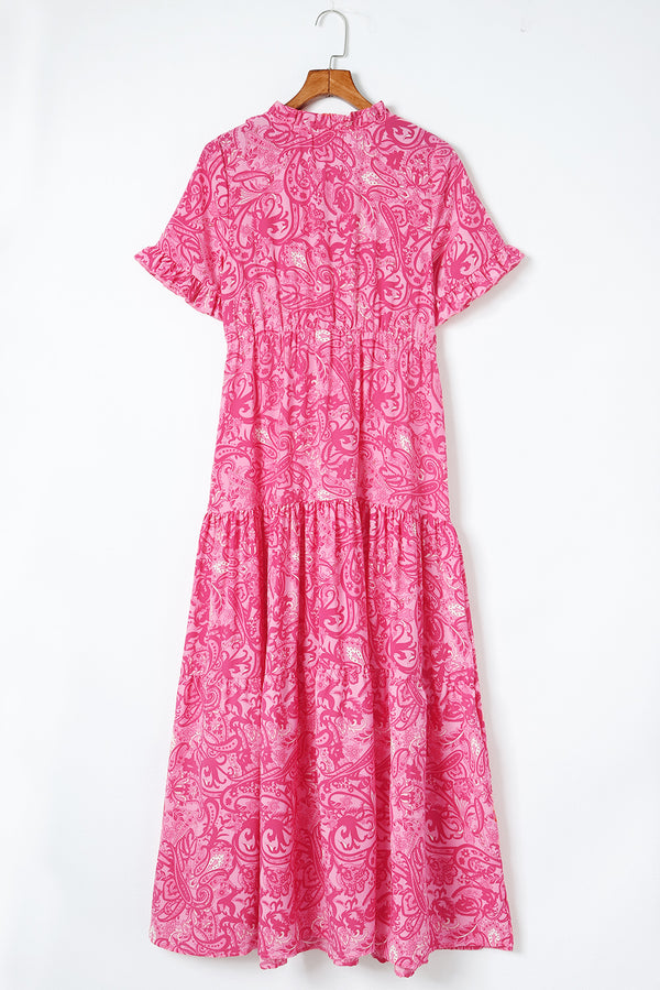 Paisley Print Flounce Sleeve Maxi Dress-Teresa's Fashionista LLC