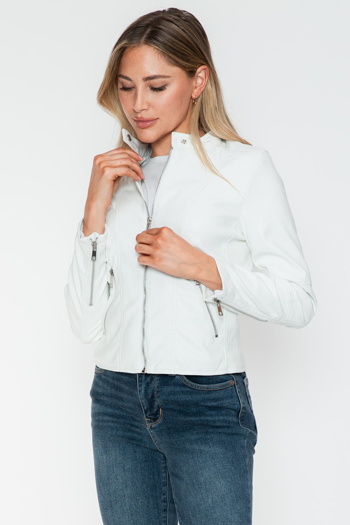 Snobbish PU Leather Zip Up Jacket with Pockets - Teresa's Fashionista LLC