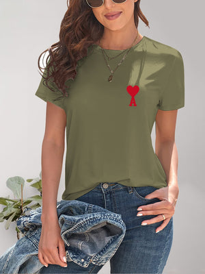 Heart Round Neck Short Sleeve T-Shirt-Teresa's Fashionista LLC
