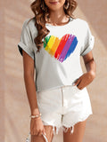Heart Round Neck Short Sleeve T-Shirt-Teresa's Fashionista LLC