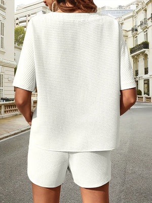Waffle-Knit Half Sleeve Top and Shorts Set-Teresa's Fashionista LLC