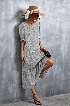 Printed Flounce Sleeve Tiered Dress-Teresa's Fashionista LLC